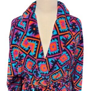 Vintage Capelli NY Fleece Robe Women Large Multicolor Excellent Geometric Aztec